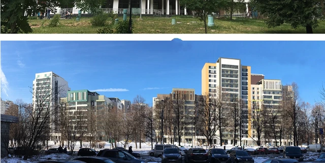 Жилые корпуса вдоль городской улицы