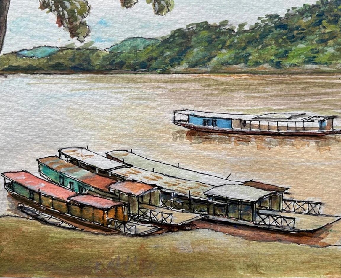 Лодки на реке, Лаос